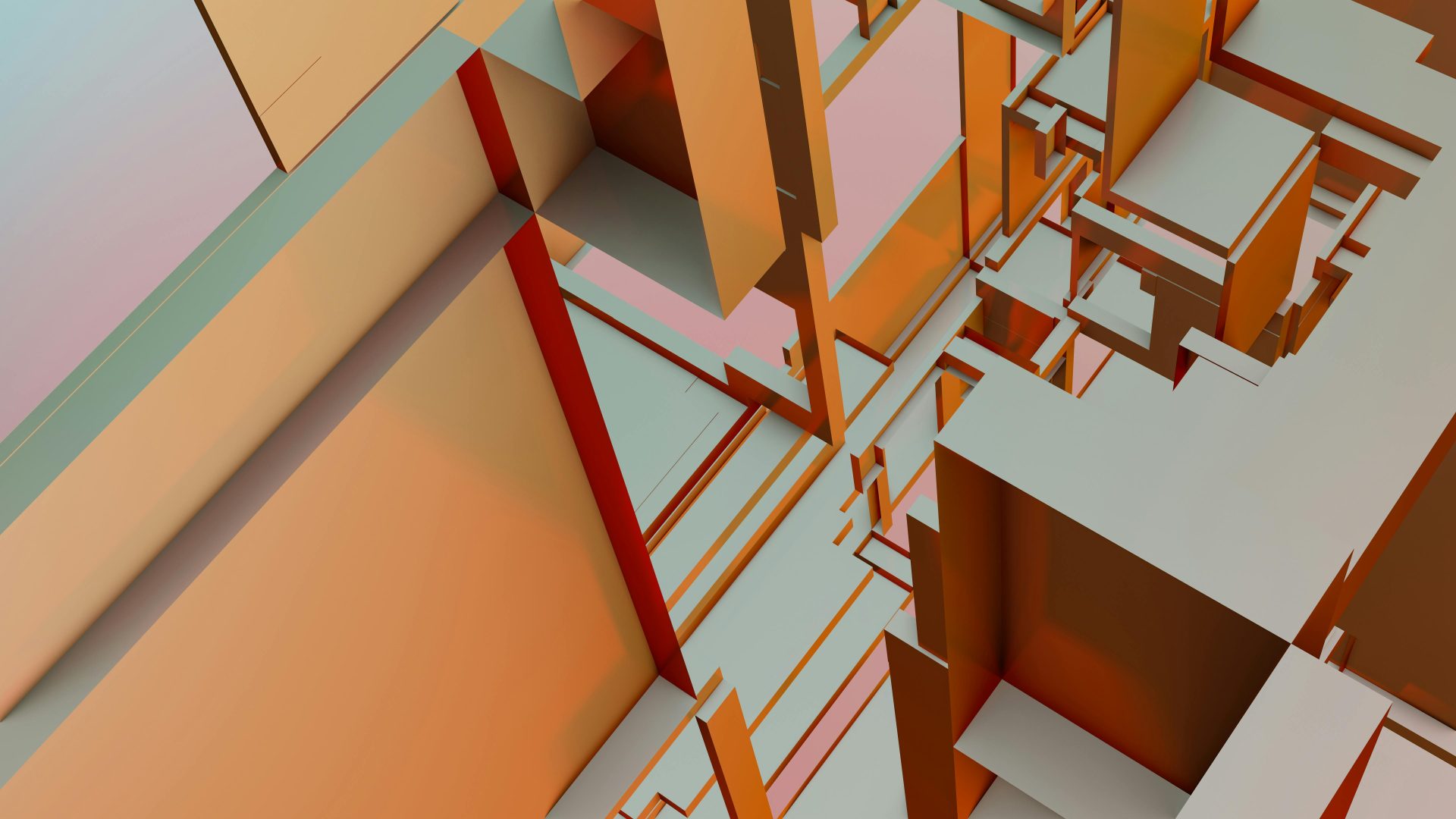 Intricate abstract geometric design with warm orange tones creating a 3D architectural concept.
