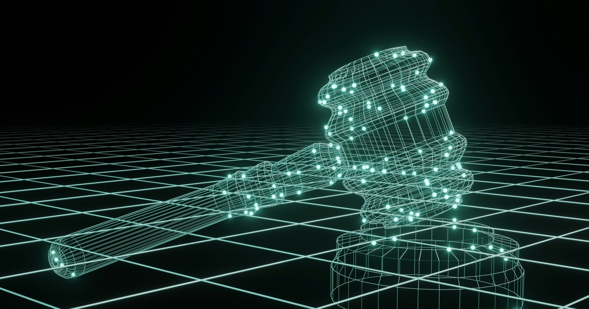 a 3d image of a judge's hammer on a black background